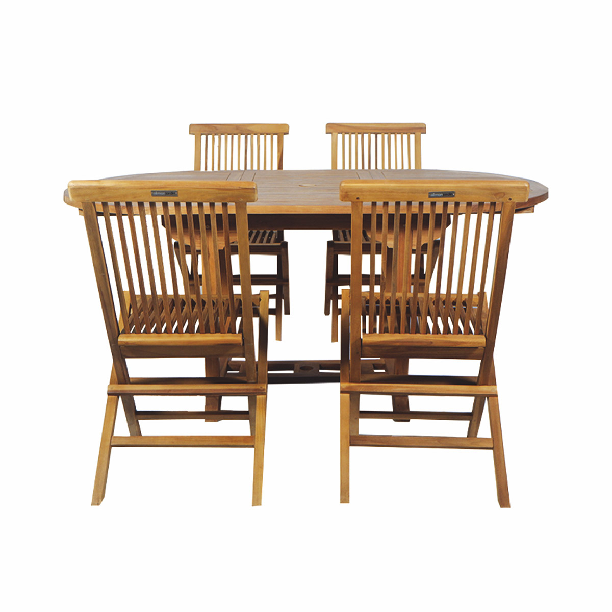 Salon de jardin en teck grade C Lombok : table ronde + 4 chaises