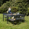 Salon de jardin en aluminium noir - 6 chaises