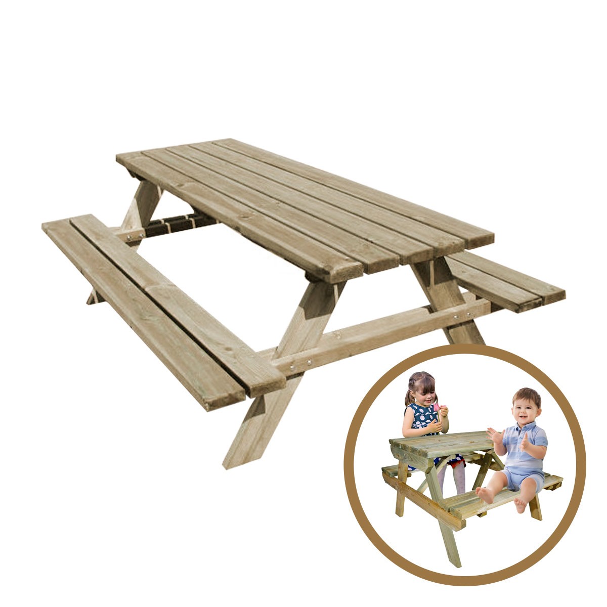 Table de pique-nique en bois Fontainebleau + table de pique-nique enfant Chinchilla