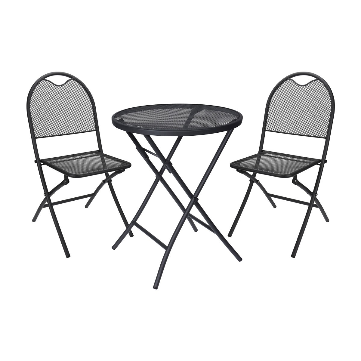 Ensemble table de jardin ronde anthracite + 2 chaises