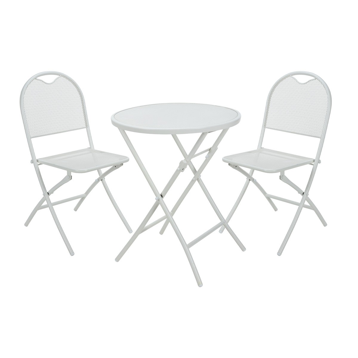 Ensemble table de jardin ronde blanc cassé + 2 chaises