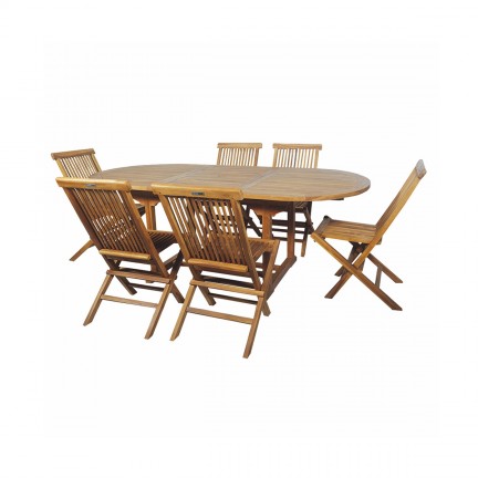 Salon de jardin en teck grade C Lombok : table ovale + 6 chaises
