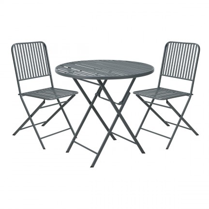 Ensemble table de jardin bistro ronde anthracite + 2 chaises