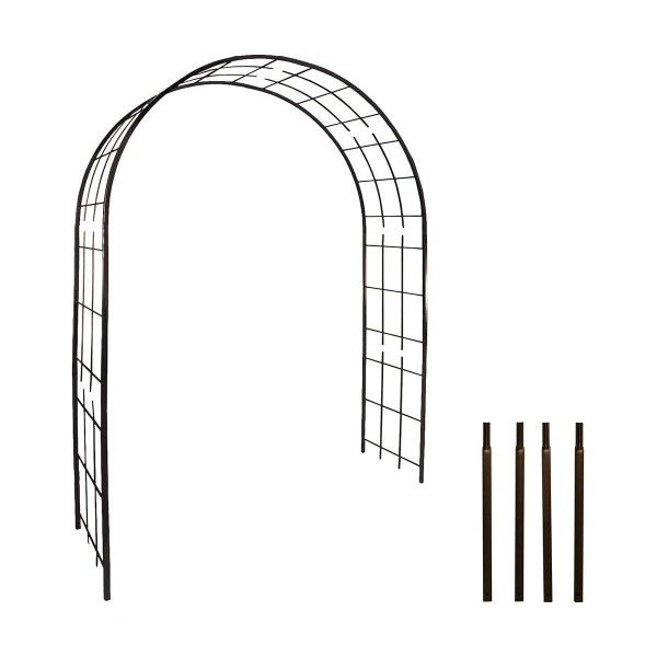 Kit arche de jardin treillage en fer vieilli tubes carrés grand modèle + 4 supports poteaux à enfoncer