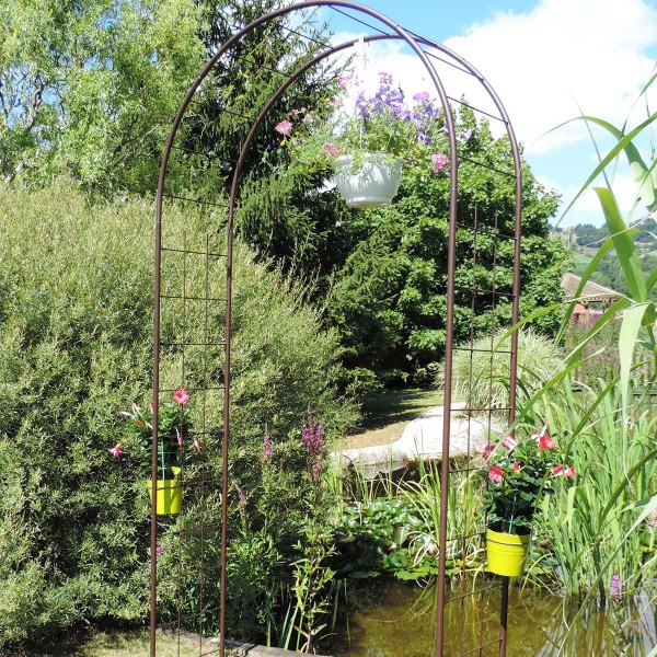 Arche de jardin treillage en fer vieilli tubes ronds petit modèle + 4 supports poteaux à enfoncer 